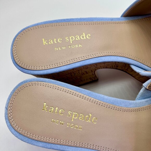 Kate Spade Ibiza Suede Sandals Size 9B Sky Blue Cork Platform Heels Casual - Picture 11 of 16